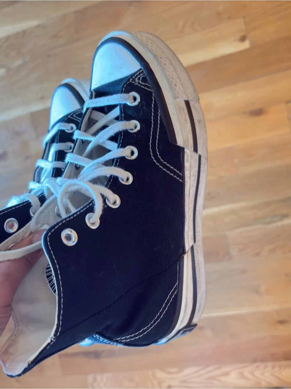 Womens Black High-Top Converse Canvas Sneakers with White Laces